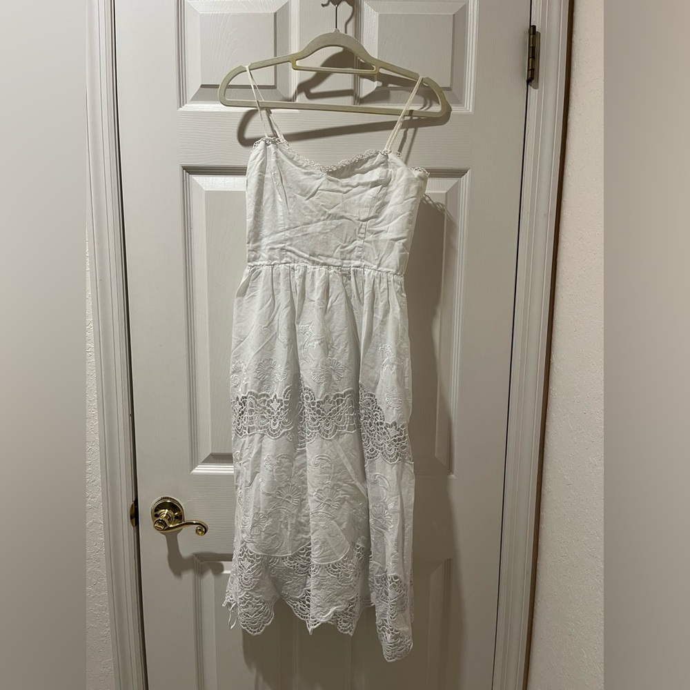 White eyelet midi cotton dress